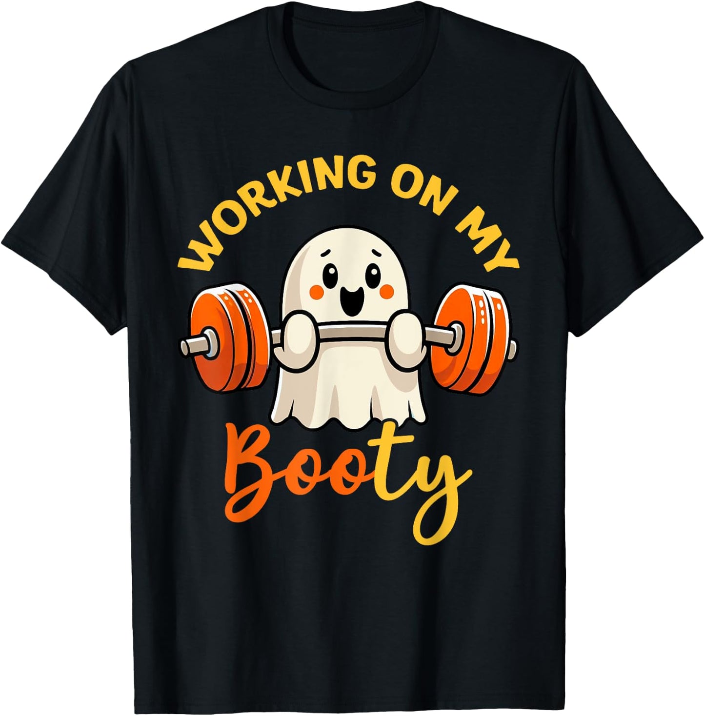 Working On My Booty Boo-Ty Funny Halloween Gym Ghost Pun T-Shirt - T-Shirt | Black