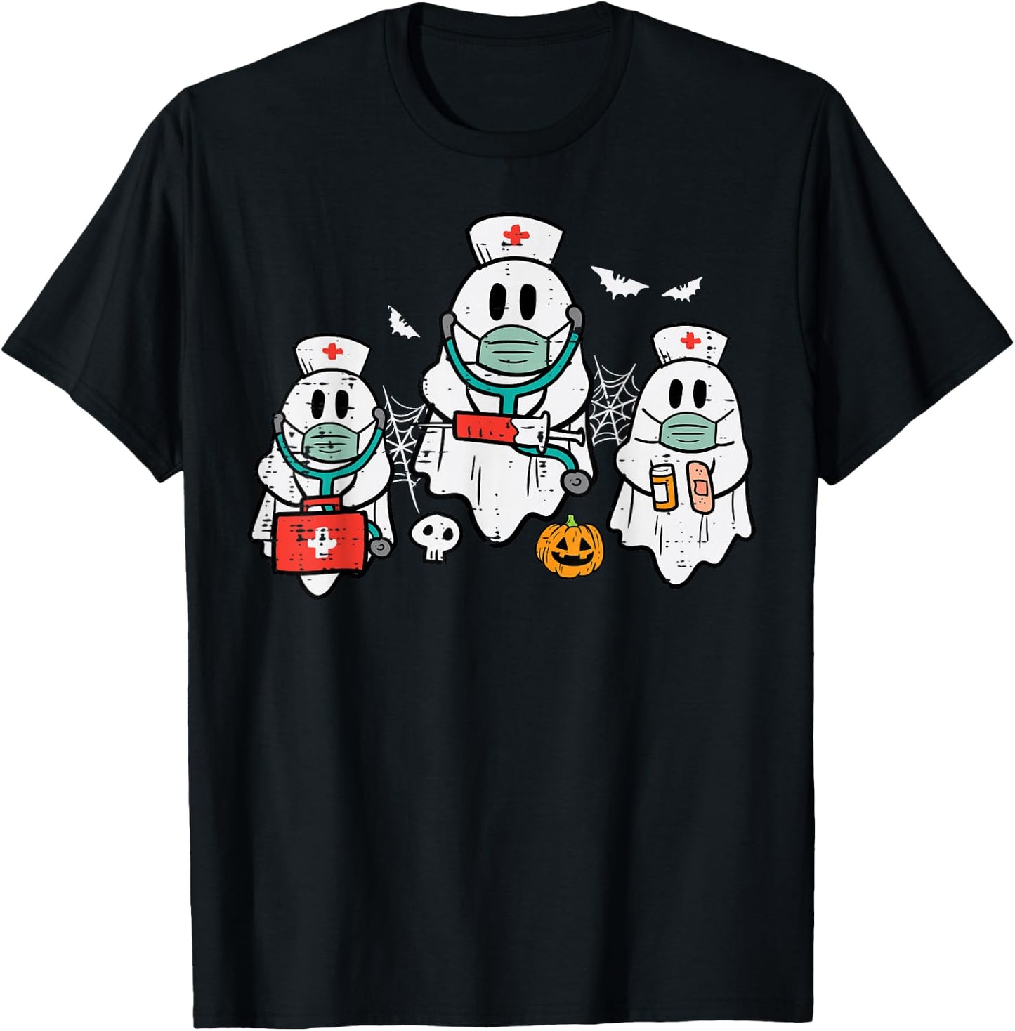 Halloween Ghost Nurses Funny ER Crew Costume Scrub Top Women T-Shirt - T-Shirt | Black