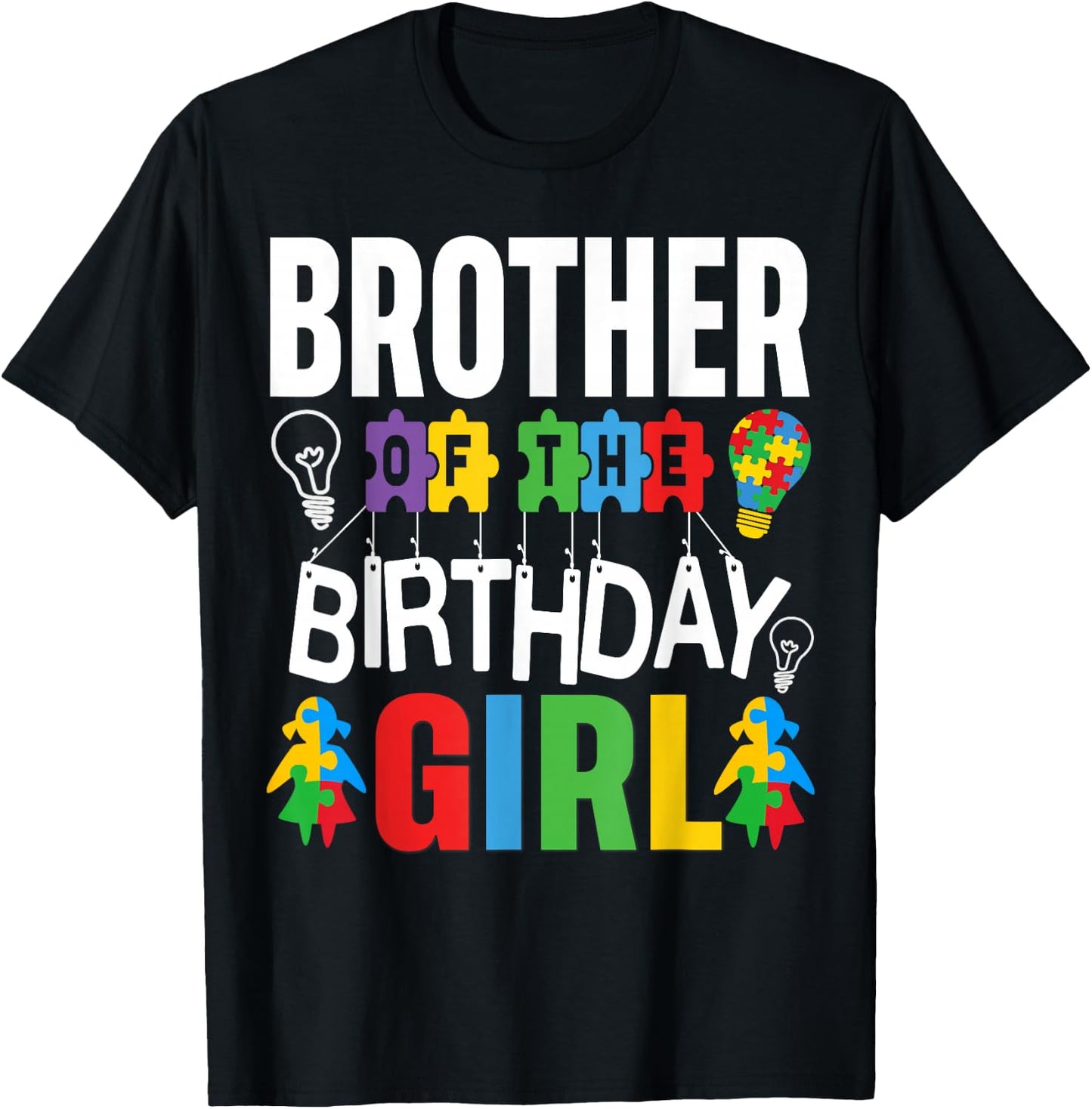Brother Of The Birthday Girl Autism T-Shirt - T-Shirt | Black