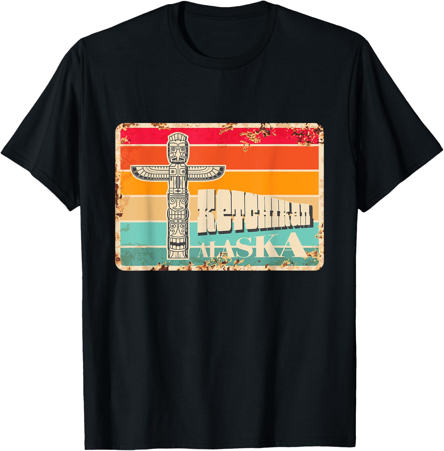 Vintage Rusty Signboard Ketchikan Indian Totem Alaska T-Shirt - T-Shirt | Black