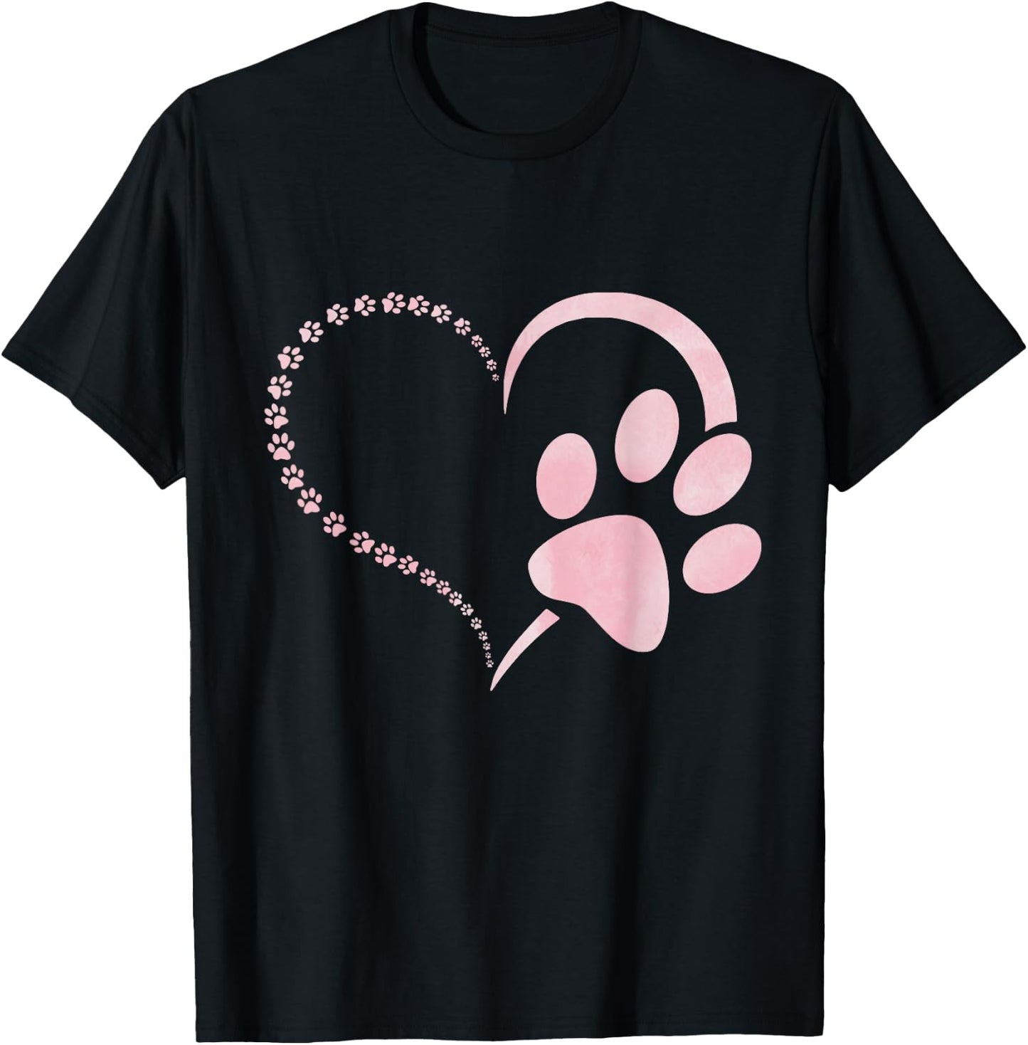 Light Pink Watercolor Dog paw Print Heart Paws Dog Lovers T-Shirt - T-Shirt | Black