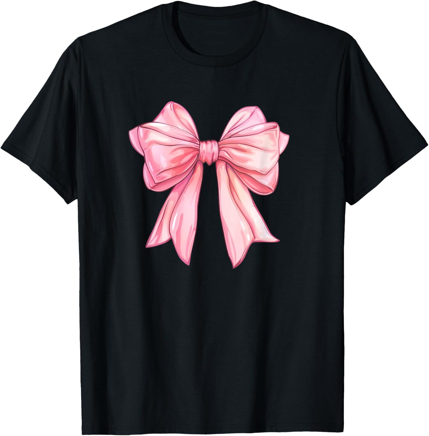 Coquette Pink Bow Watercolor Girly Big Pink Bow Soft Women T-Shirt - T-Shirt | Black