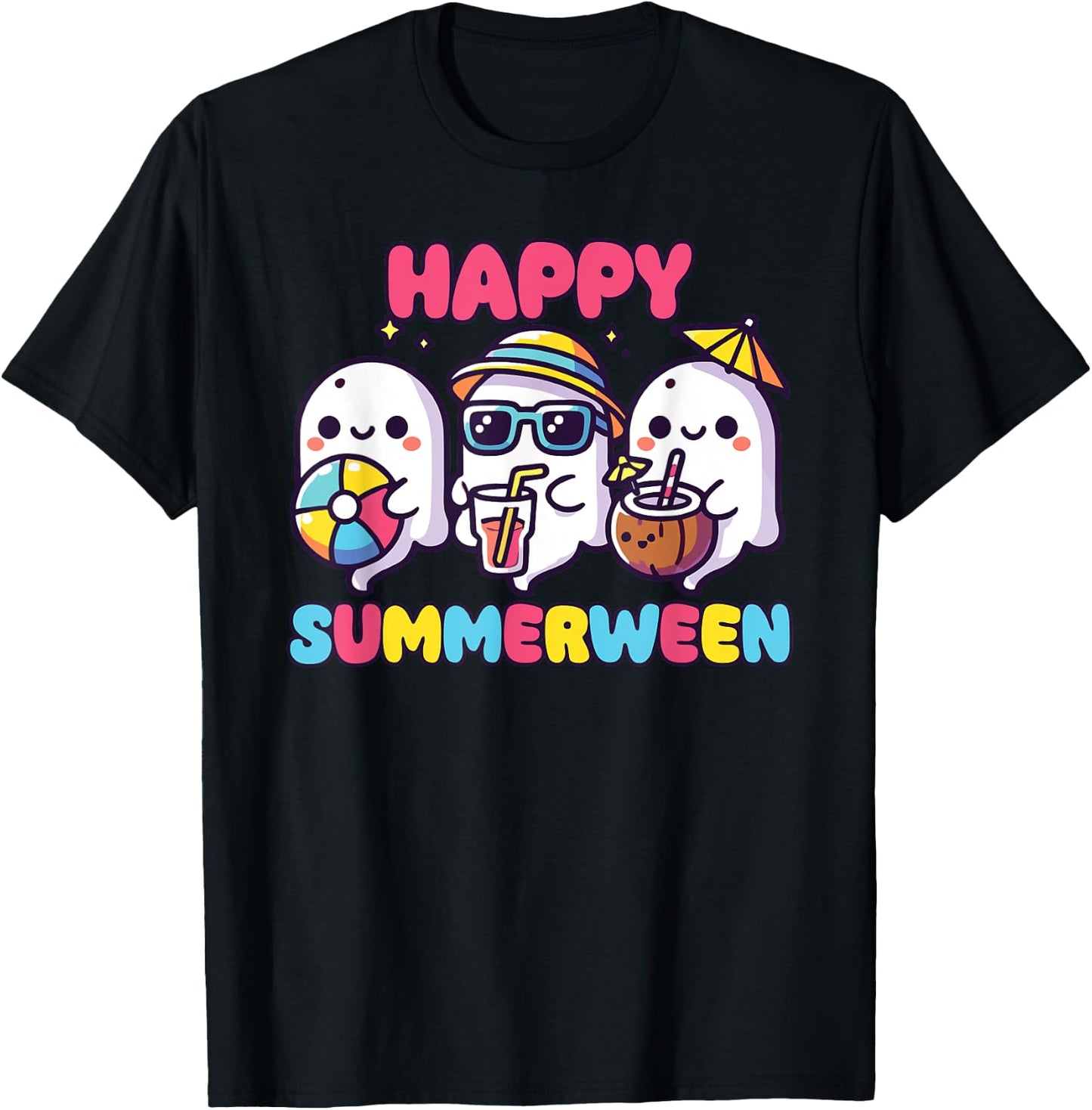 Happy Summerween Summer Halloween Ghost T-Shirt - T-Shirt | Black