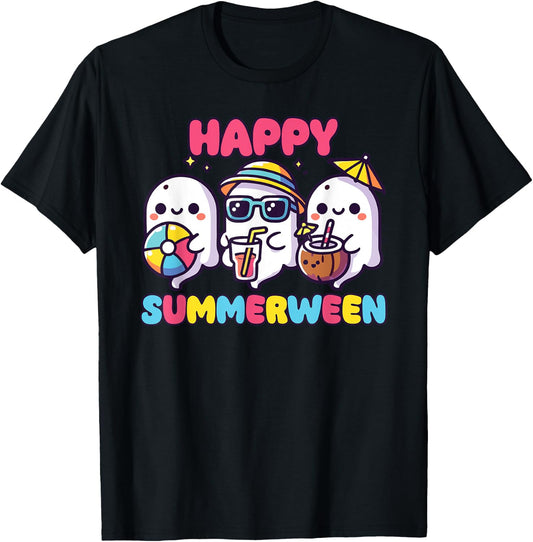Happy Summerween Summer Halloween Ghost T-Shirt - T-Shirt | Black