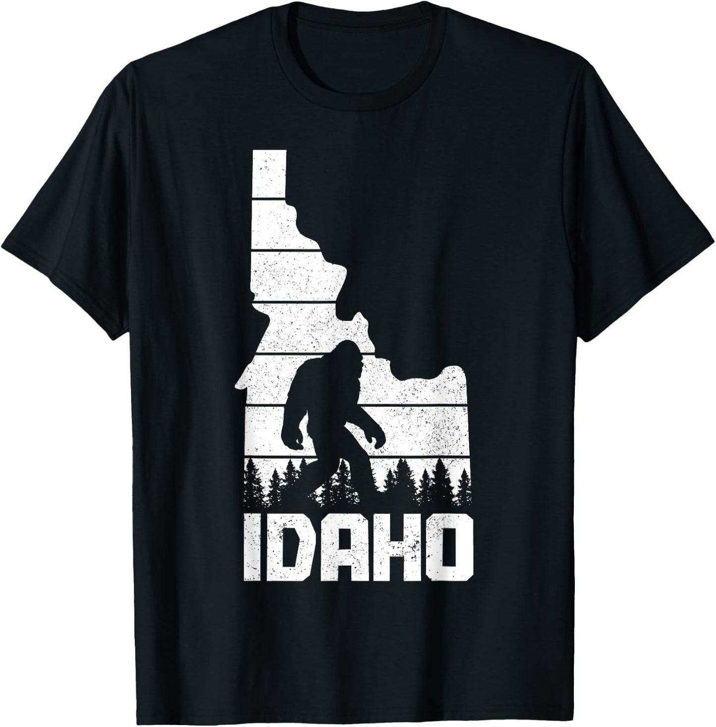Idaho Bigfoot State Map Hunting Hunter Funny Pride Vintage T-Shirt - T-Shirt | Black