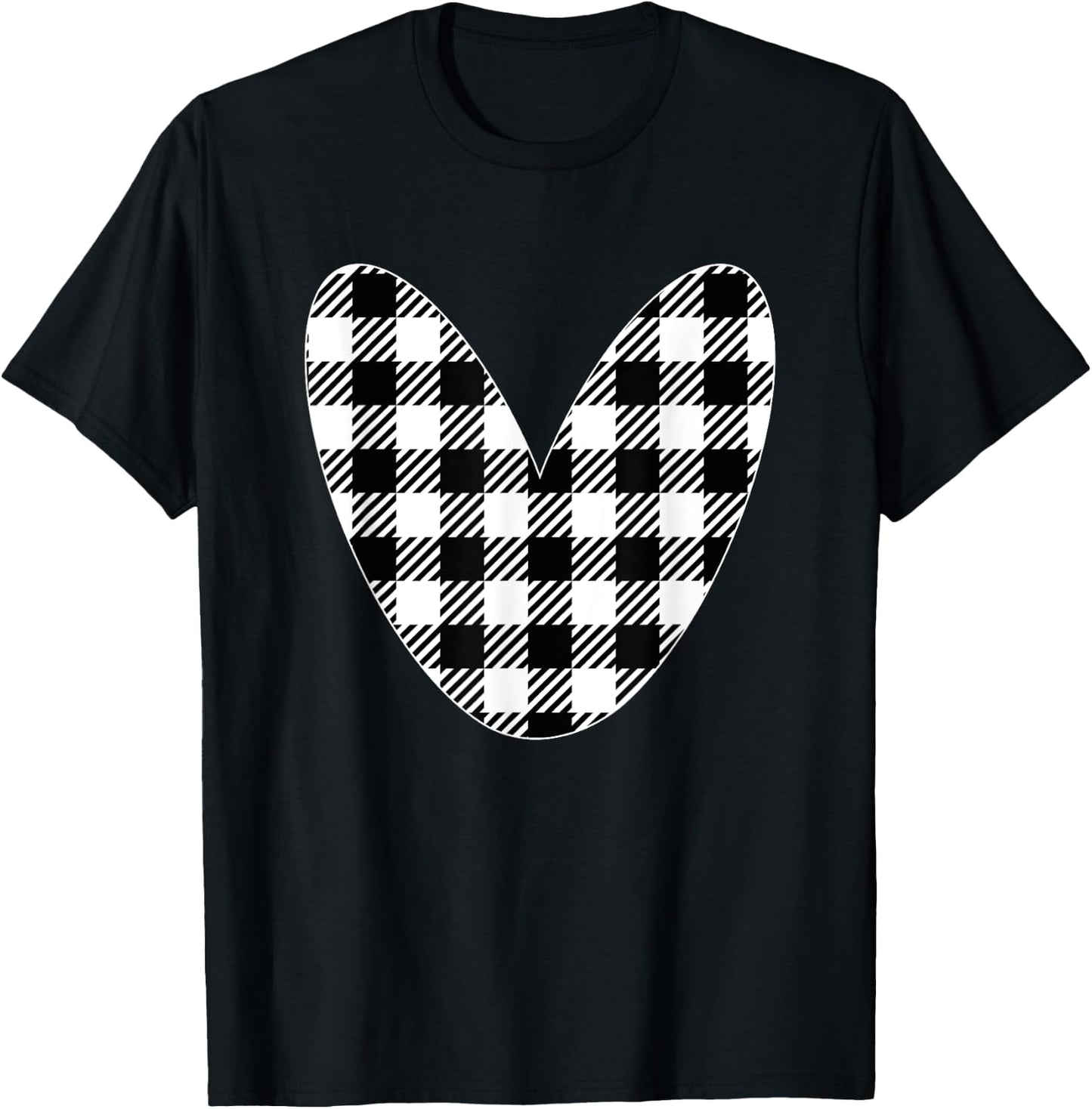 White And Black Christmas Buffalo Plaid Love Heart Pajamas T-Shirt - T-Shirt | Black