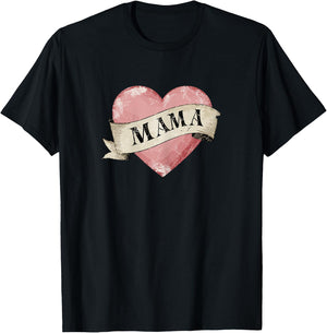 Mama Vintage Retro Mom Tattoo Heart T-Shirt - T-Shirt | Black