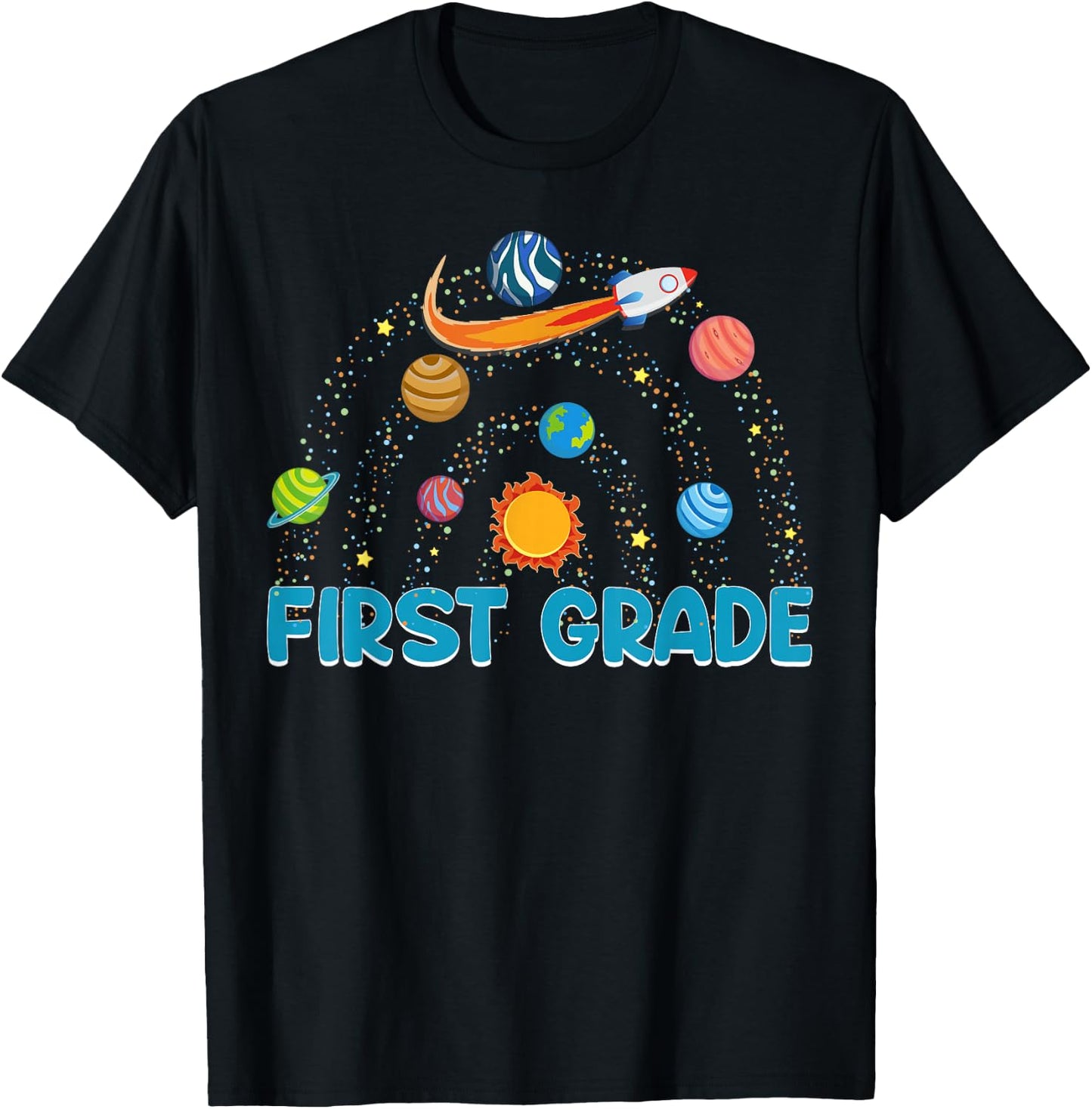 First Grade Teacher Rocket Outer Space Solar System Sun T-Shirt - T-Shirt | Black