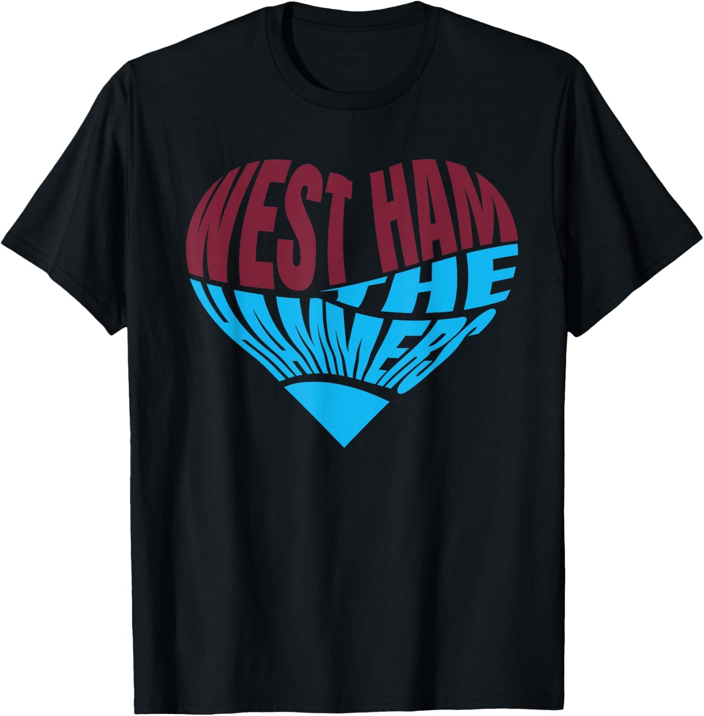 The Hammers Heart - West Ham Fan Typography Design T-Shirt - T-Shirt | Black