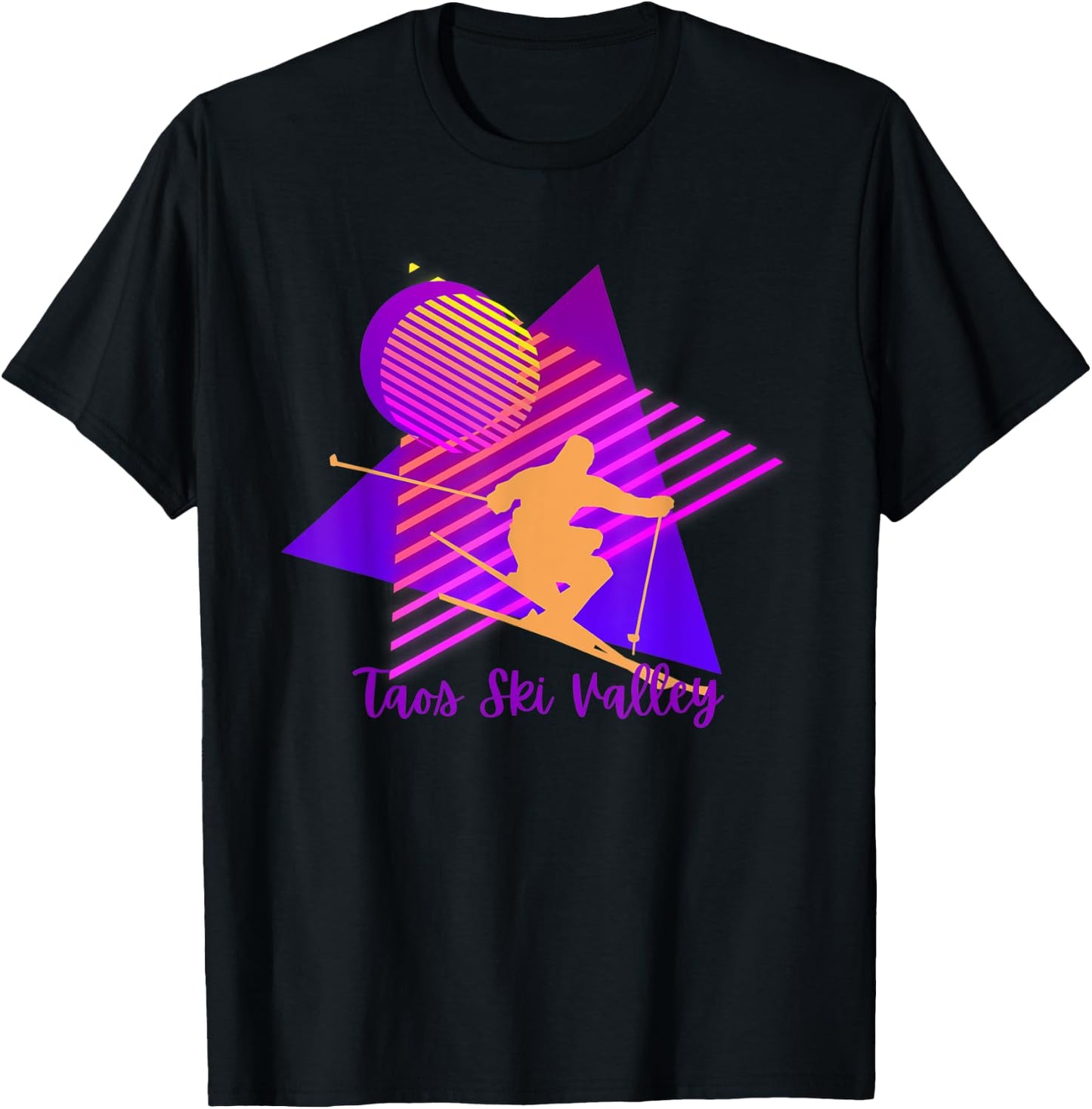 80s Pink and Purple Taos Ski Valley New Mexico Skiing T-Shirt - T-Shirt | Black