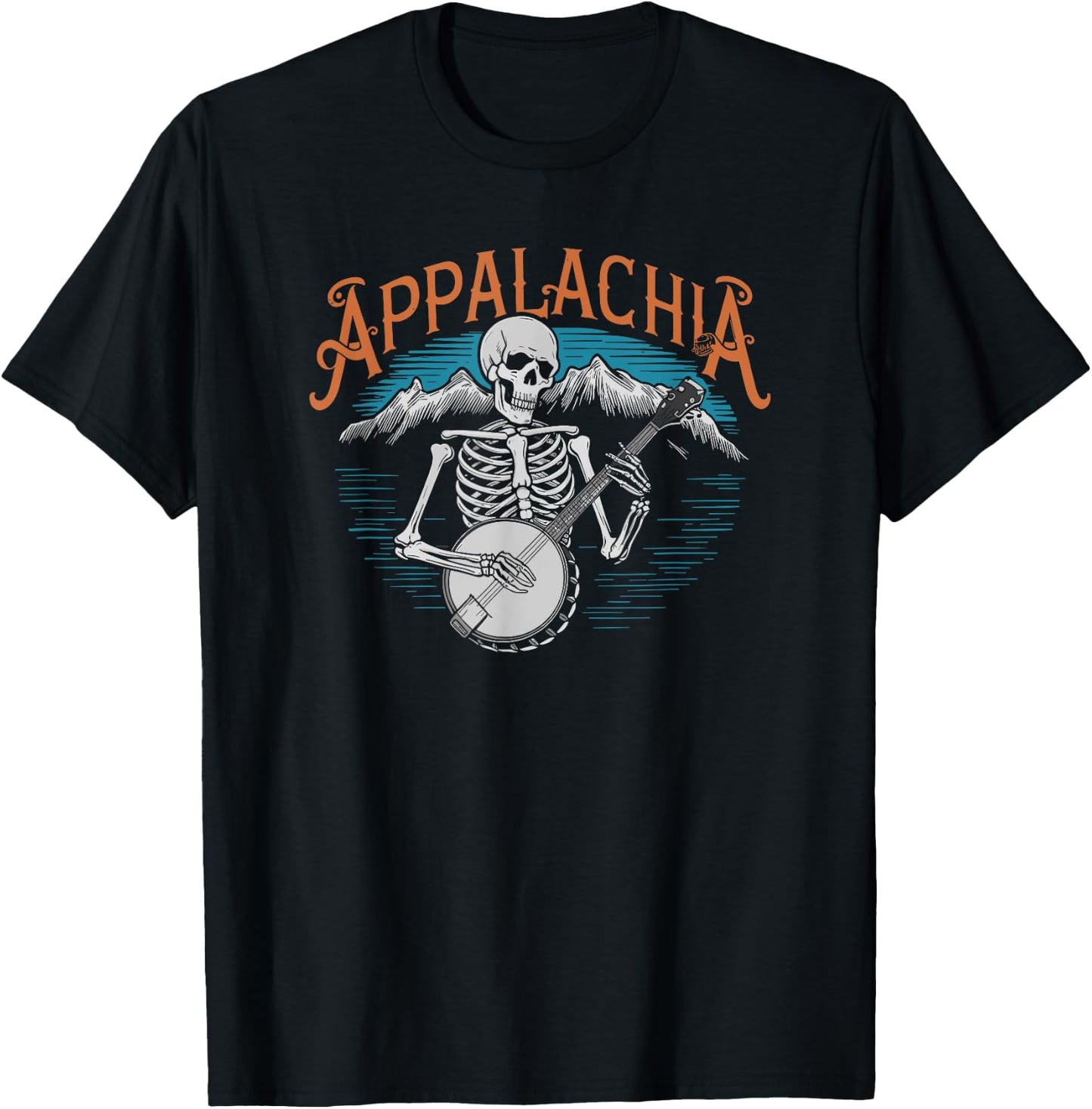 Bluegrass Banjo Skeleton, Appalachia Country Bluegrass Music T-Shirt - T-Shirt | Black