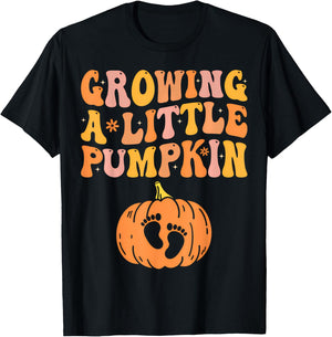 Growing A Little Pumpkin Pregnancy Announcement Halloween T-Shirt - T-Shirt | Black