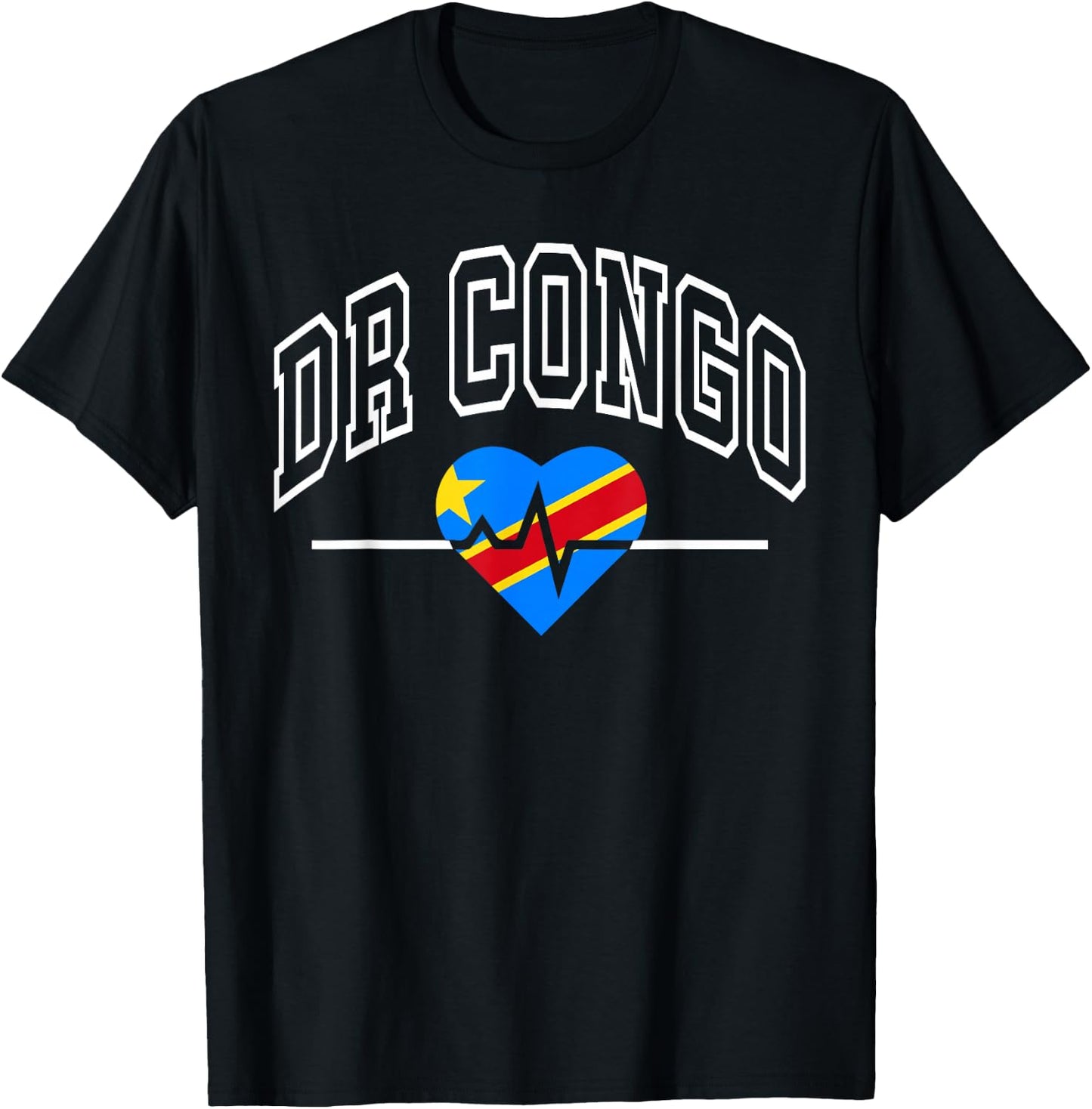DR Congo Flag Vintage Throwback Heartbeat T-Shirt - T-Shirt | Black