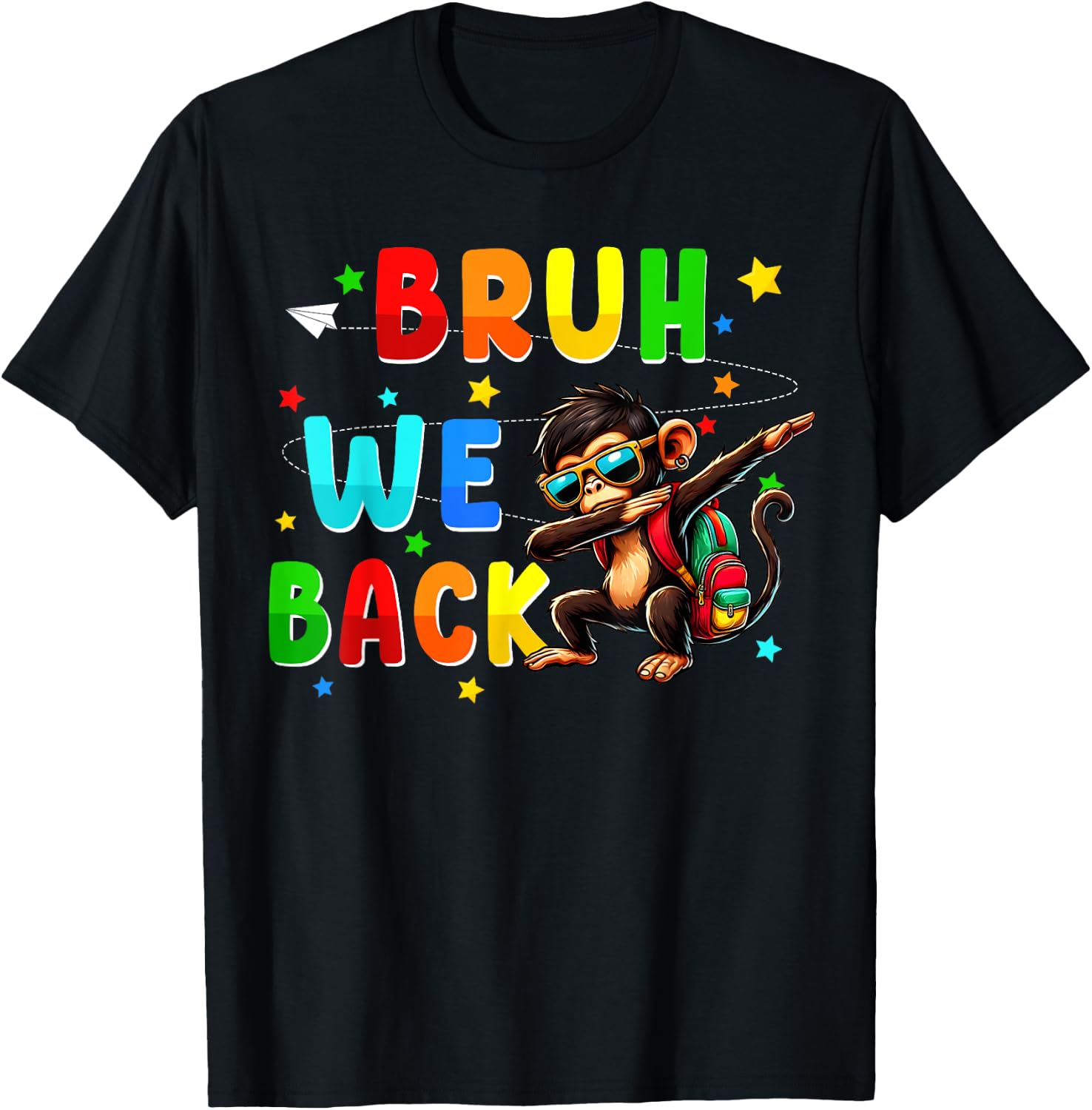 Bruh we back funny back to school stuffs dabbing Monkey T-Shirt - T-Shirt | Black
