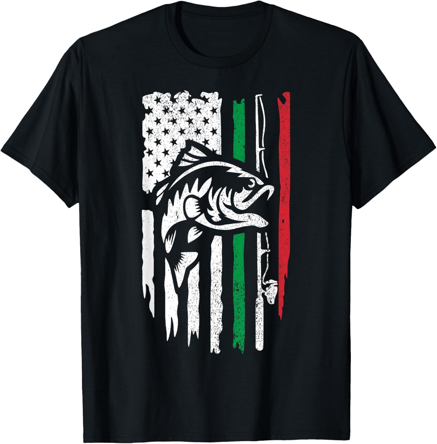 American Italian Bass Fishing Flag For Fisherman Italy USA T-Shirt - T-Shirt | Black