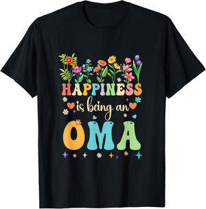 Happiness Is Being An Oma Floral Design Oma Mothers Day T-Shirt - T-Shirt | Black