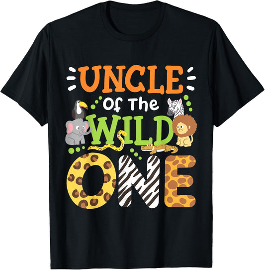 Uncle Of The Wild One Kids Boys Safari Zoo Birthday Family T-Shirt - T-Shirt | Black