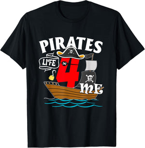 Pirates Life 4 Me 4th Birthday Boy 4 Years Old Birthday Boys T-Shirt - T-Shirt | Black