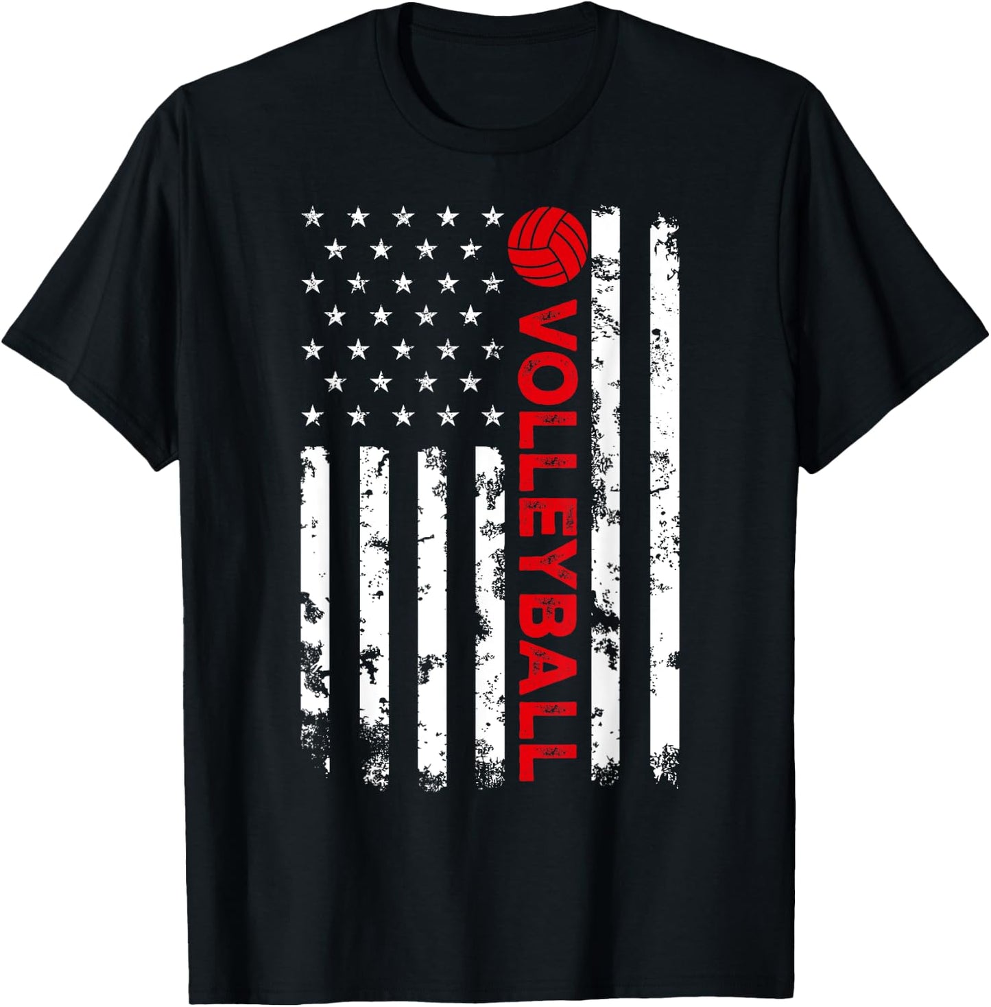 USA Flag Vintage Distressed American Flag Volleyball T-Shirt - T-Shirt | Black
