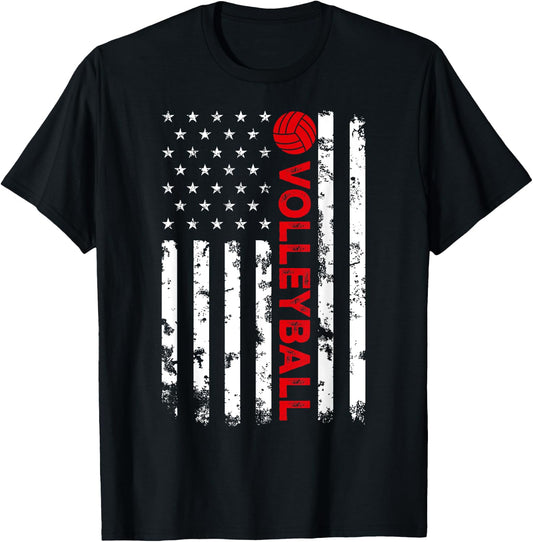 USA Flag Vintage Distressed American Flag Volleyball T-Shirt - T-Shirt | Black