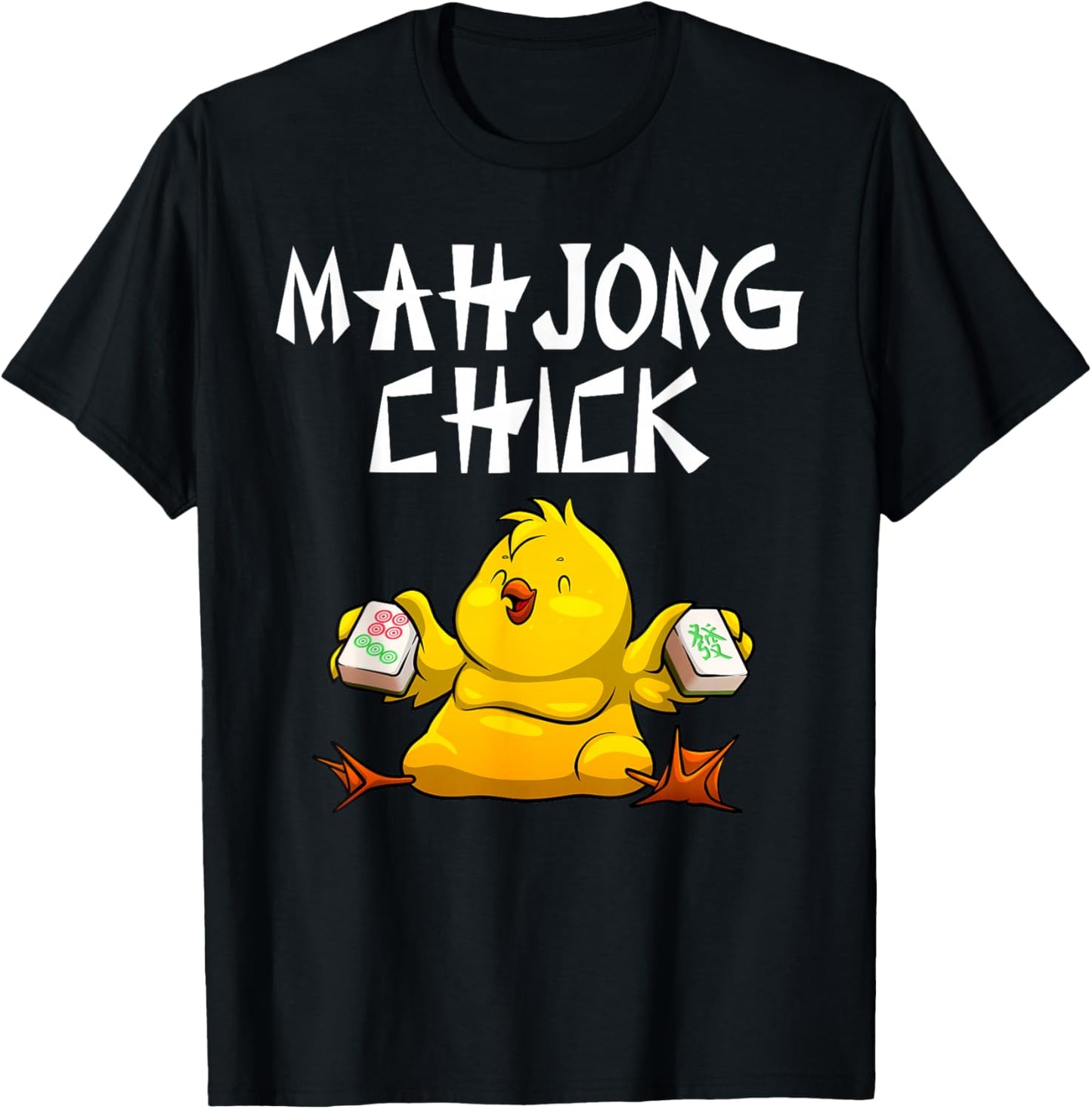Funny Mahjong Chick Design Girls Mahjong Player T-Shirt - T-Shirt | Black