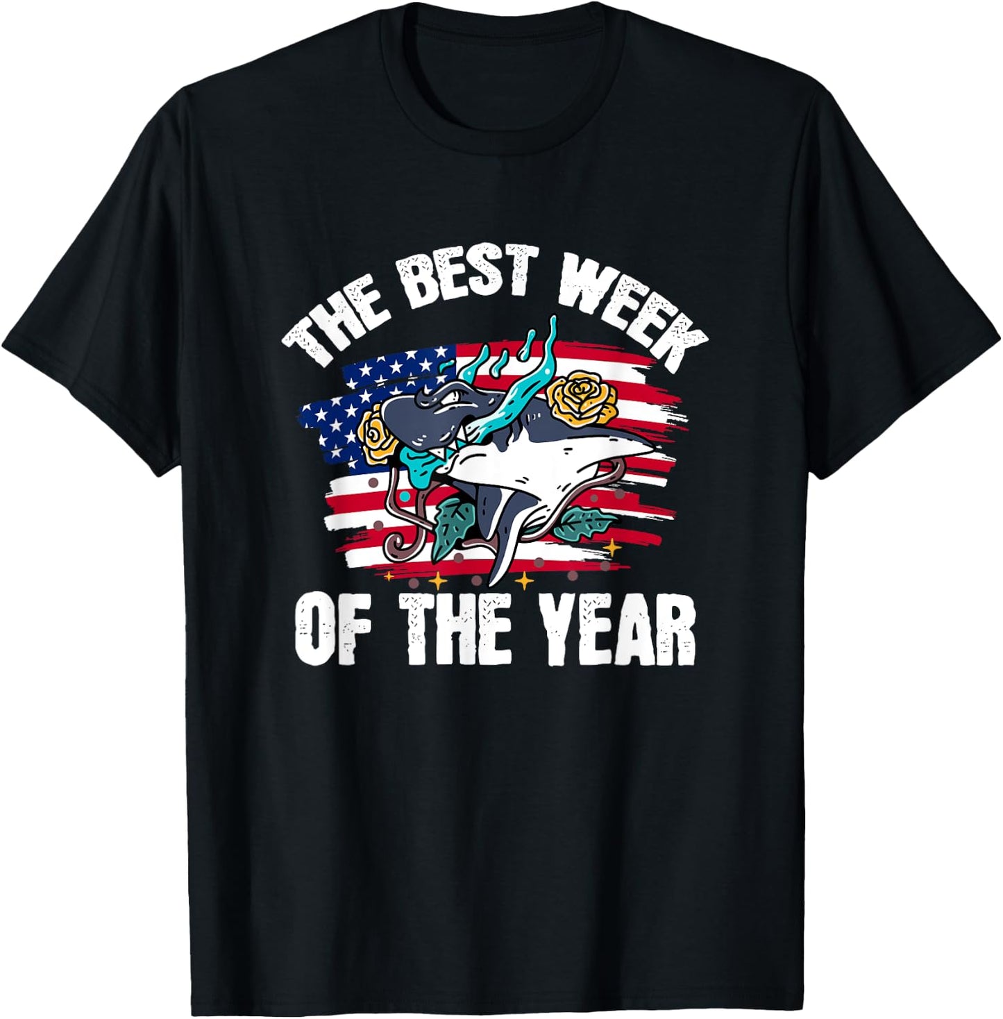 Vintage USA It's The Best Week Of The Year Shark T-Shirt - T-Shirt | Black