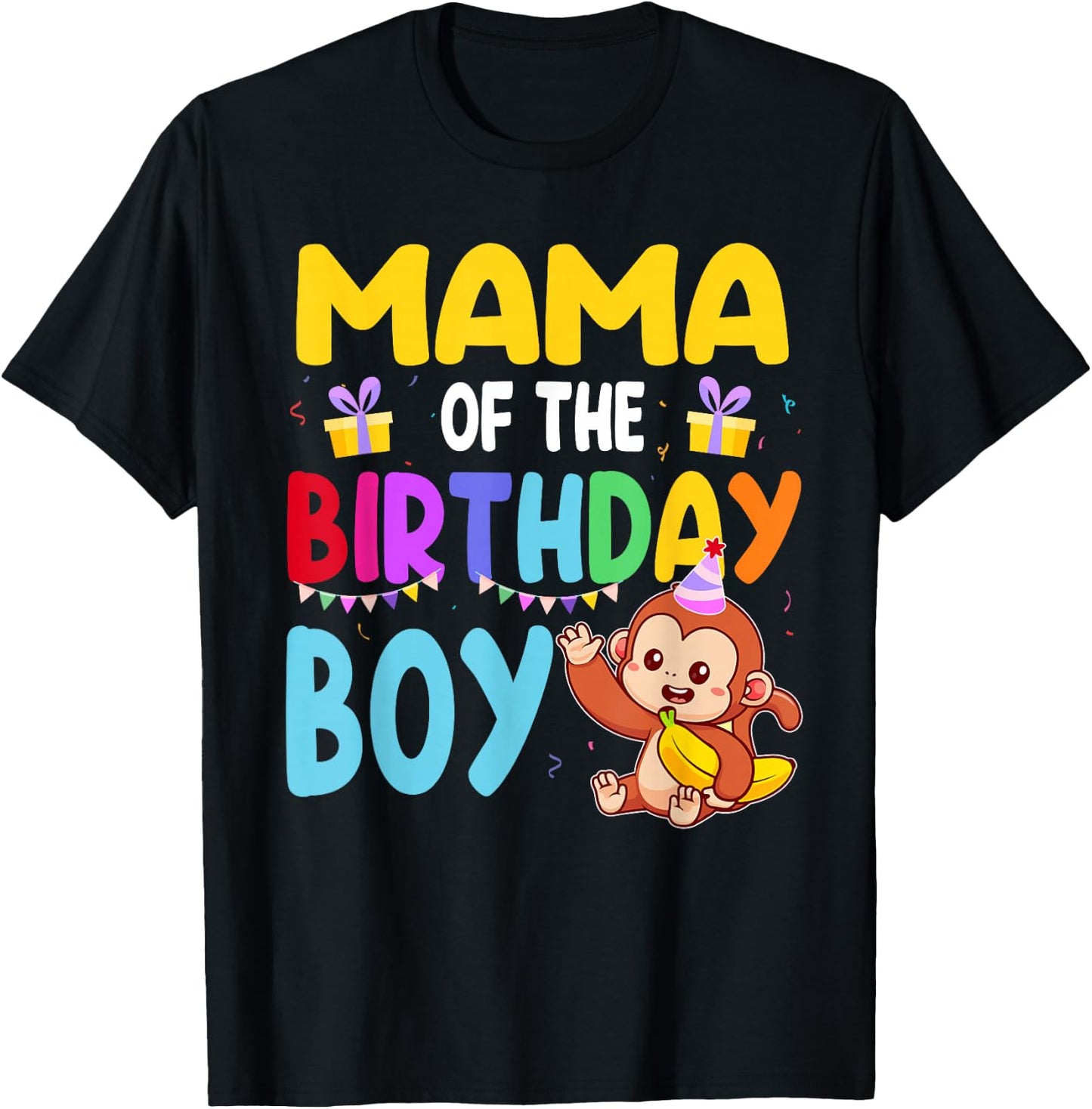 Mama Of The Birthday Boy Monkey Family Matching T-Shirt - T-Shirt | Black