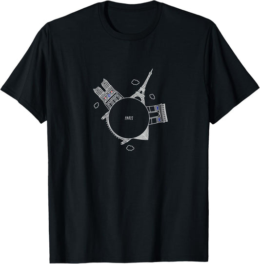 Paris Tiny Planet - Eiffel Tower & Arc de Triomphe Souvenir T-Shirt - T-Shirt | Black