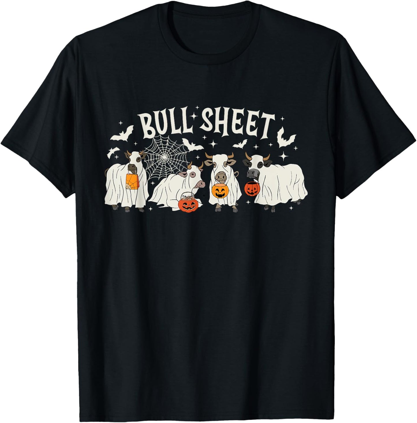 Funny Halloween Cow Bull Sheet Cow Ghost Spooky Season Farm T-Shirt - T-Shirt | Black
