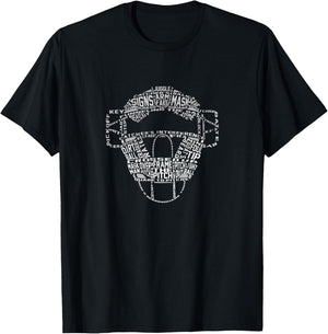 Typography Baseball Catcher Mask T-Shirt - T-Shirt | Black