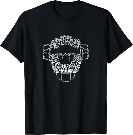 Typography Baseball Catcher Mask T-Shirt - T-Shirt | Black