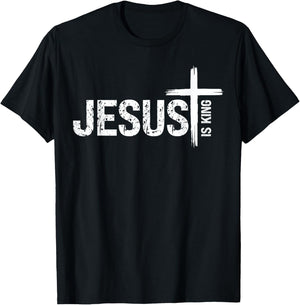 Christian Cross God Loves You Religious Jesus is King T-Shirt - T-Shirt | Black