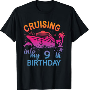 Cruising Into My 9th Birthday Family Cruise 9 Birthday T-Shirt - T-Shirt | Black