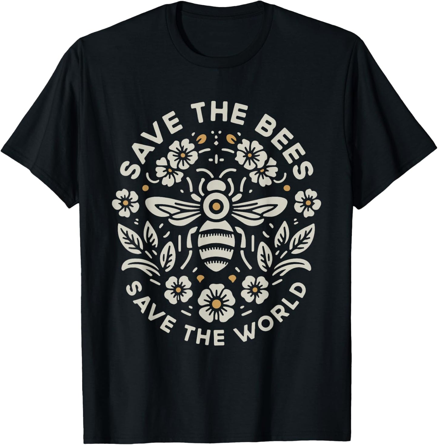 Save The Bees Save The World Floral Bee T-Shirt - T-Shirt | Black