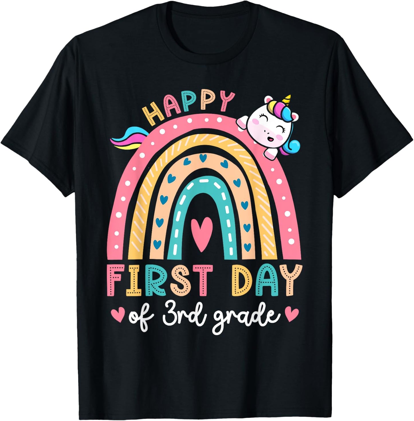 Happy First Day Of 3rd Grade Unicorn Girls Back To School T-Shirt - T-Shirt | Black