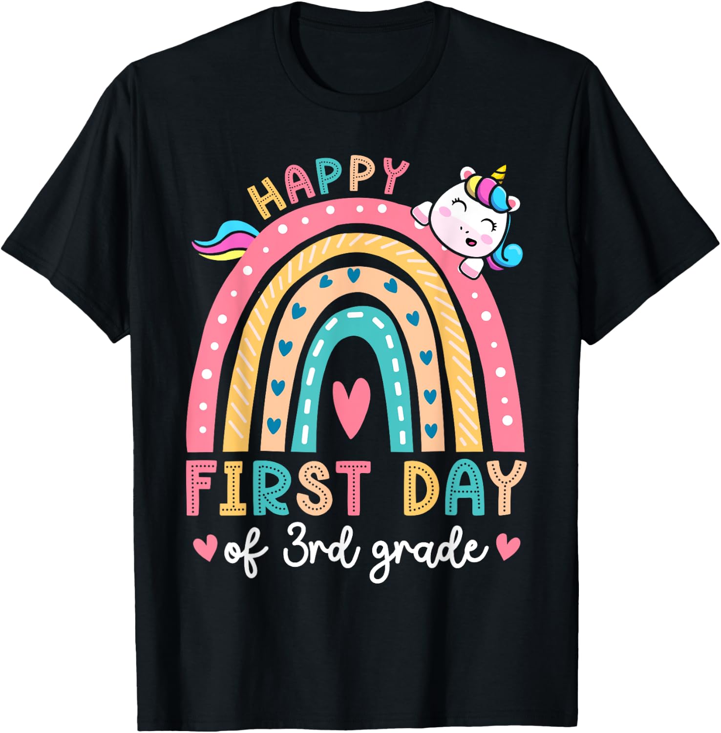 Happy First Day Of 3rd Grade Unicorn Girls Back To School T-Shirt - T-Shirt | Black
