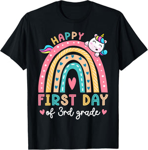 Happy First Day Of 3rd Grade Unicorn Girls Back To School T-Shirt - T-Shirt | Black