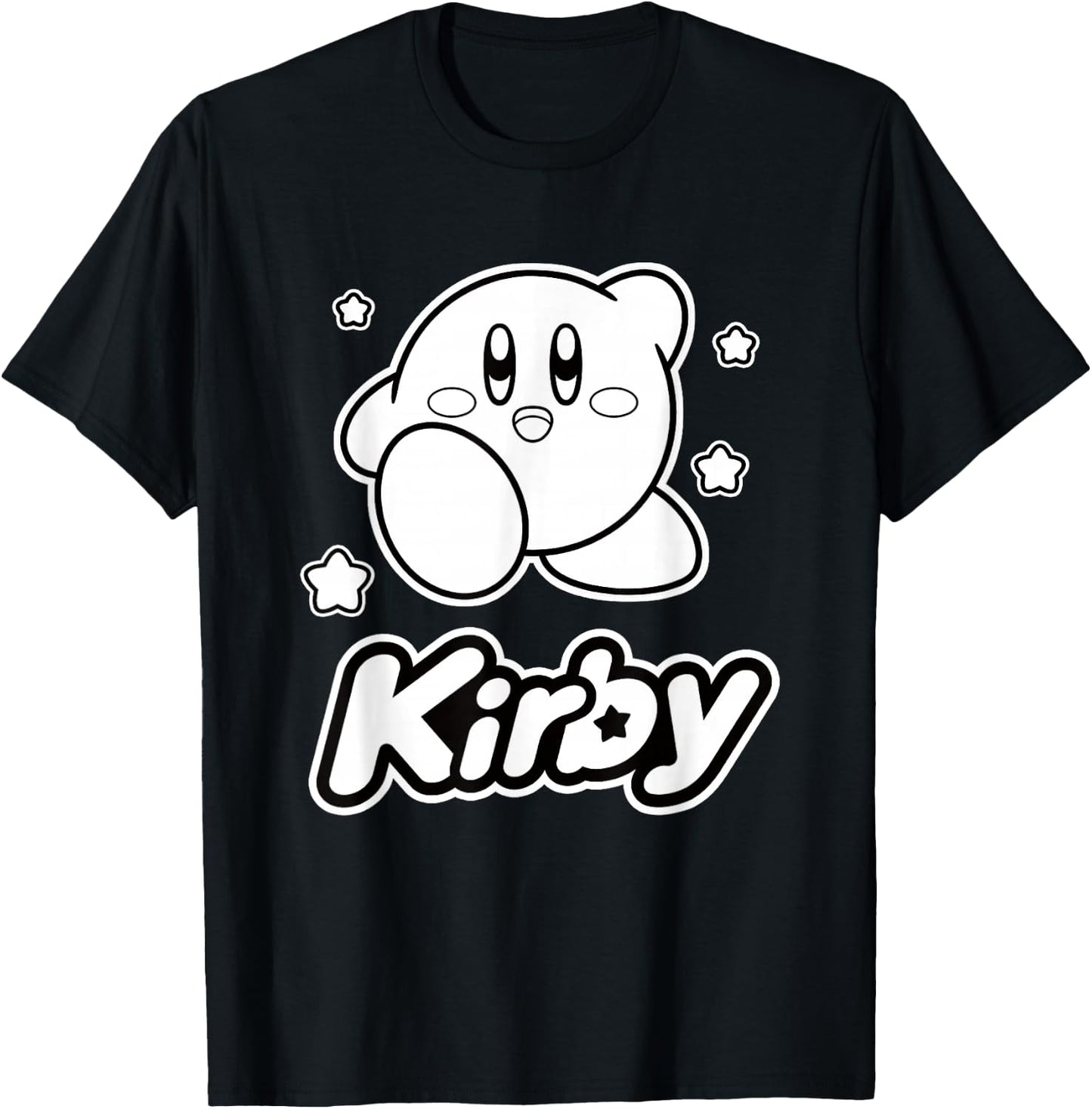Kirby Stars Black & White Big Character Portrait T-Shirt - T-Shirt | Black