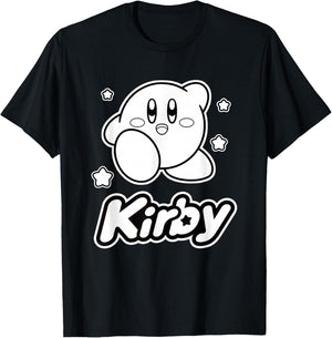 Kirby Stars Black & White Big Character Portrait T-Shirt - T-Shirt | Black