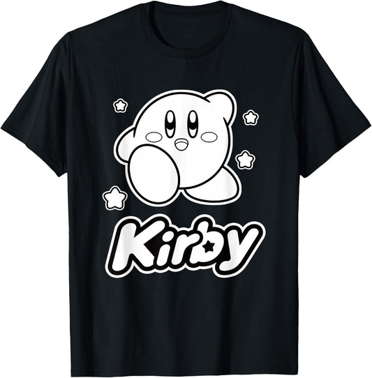 Kirby Stars Black & White Big Character Portrait T-Shirt - T-Shirt | Black