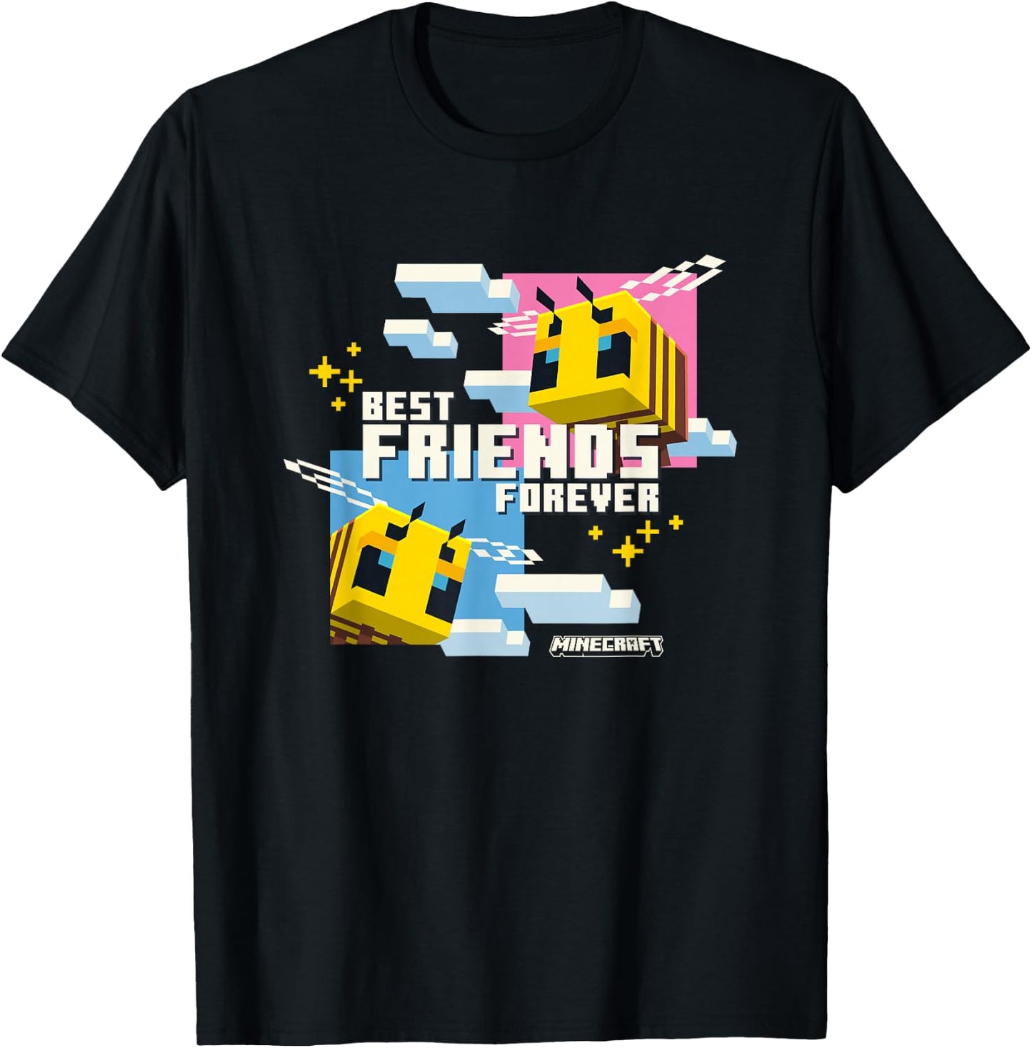 Minecraft Best Friends Forever Bees Flying Pink & Blue T-Shirt - T-Shirt | Black