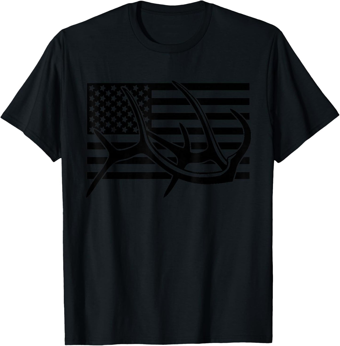 BASBO American Flag Outdoor Antlers Elk Deer T-Shirt - T-Shirt | Black