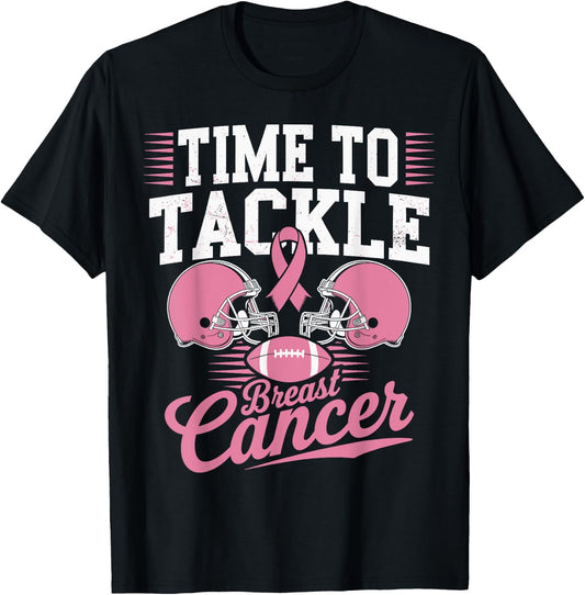 Pink Football Helmet Ribbon, Time to Tackle Breast Cancer T-Shirt - T-Shirt | Black