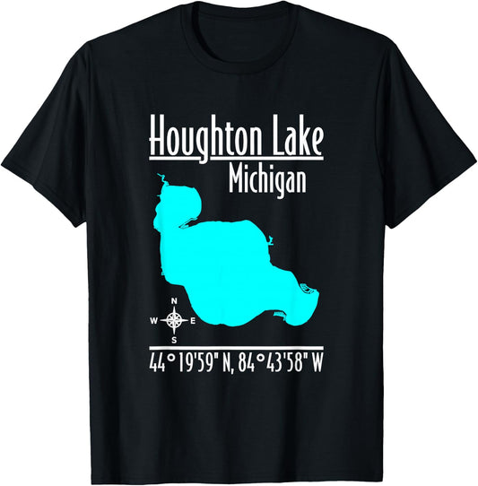 Modern Houghton Lake - Michigan T-Shirt - T-Shirt | Black
