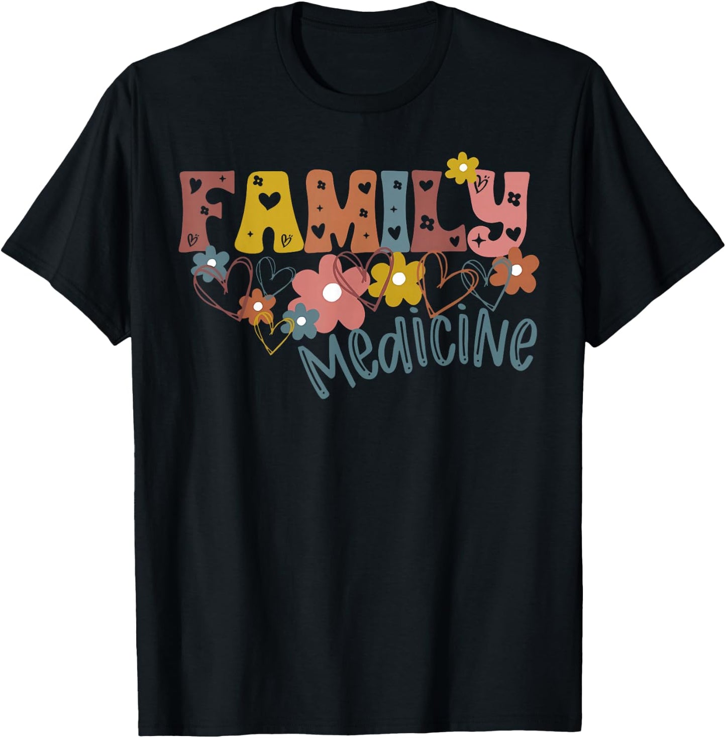 Floral Retro Family Medicine Health Clinic Office Staff T-Shirt - T-Shirt | Black