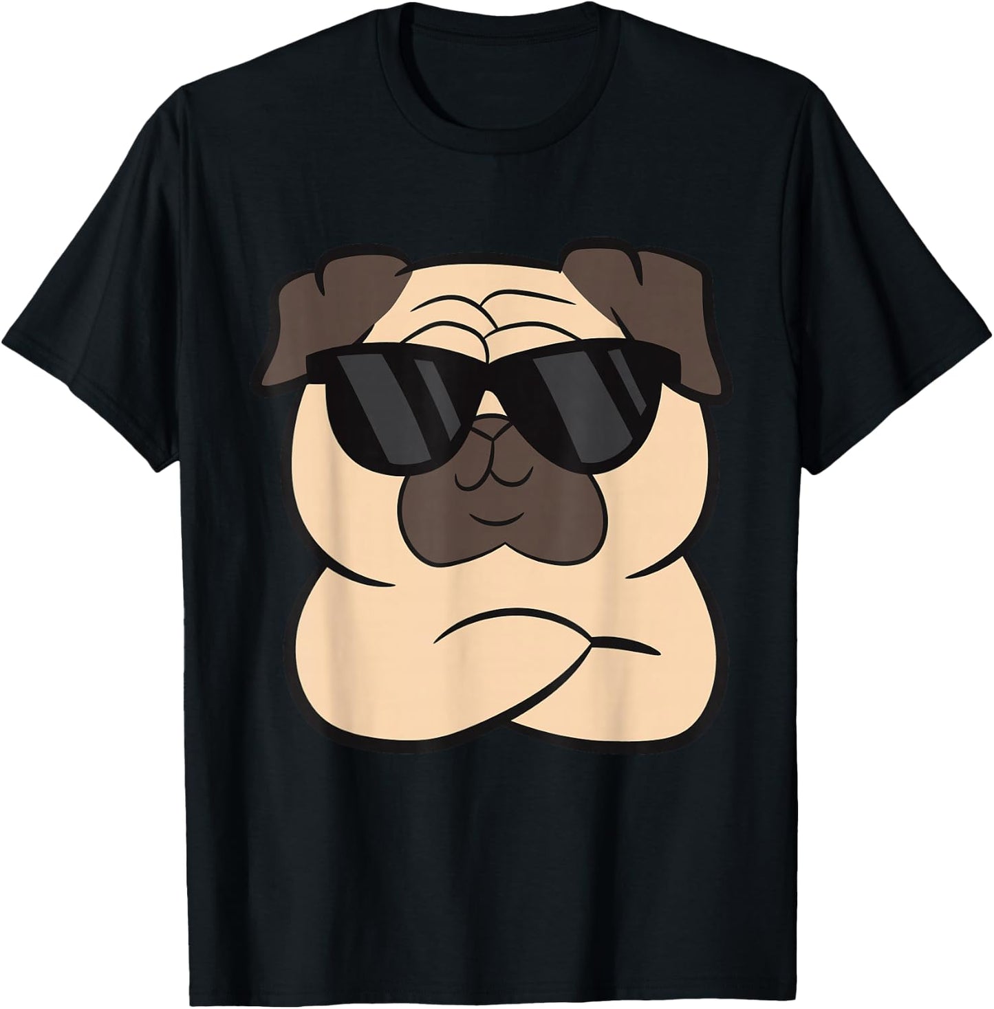 Pug With Sunglasses Cute Pug Dog T-Shirt - T-Shirt | Black