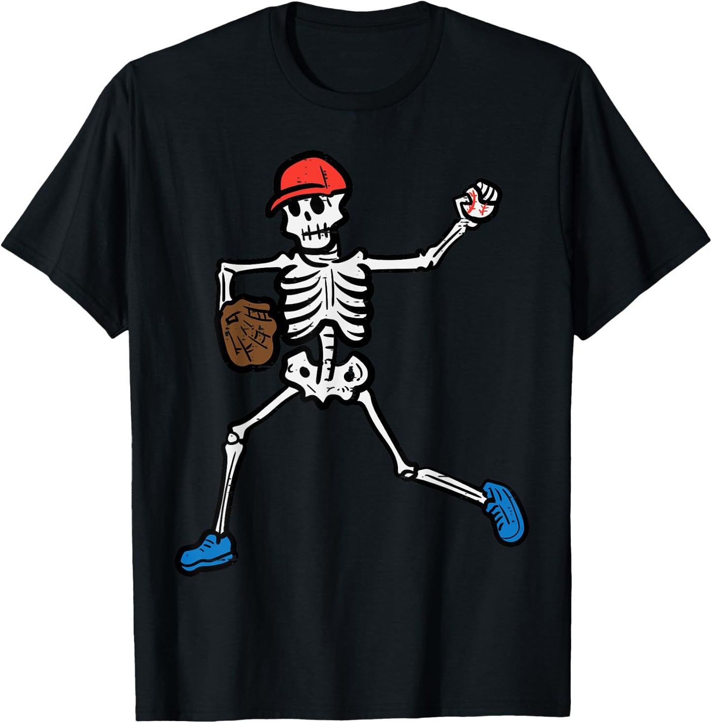 Halloween Baseball Pitcher Skeleton Costume Boys Kids Men T-Shirt - T-Shirt | Black