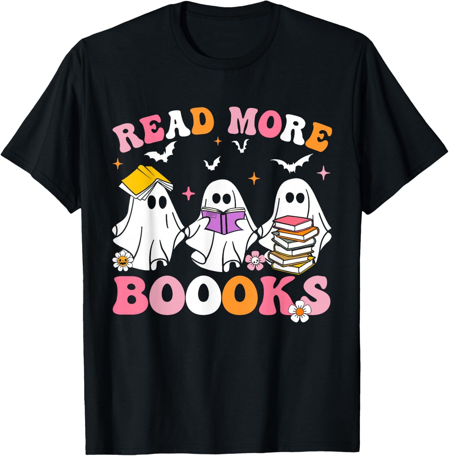 Groovy Cute Ghost Read More Books Funny Teacher Halloween T-Shirt - T-Shirt | Black
