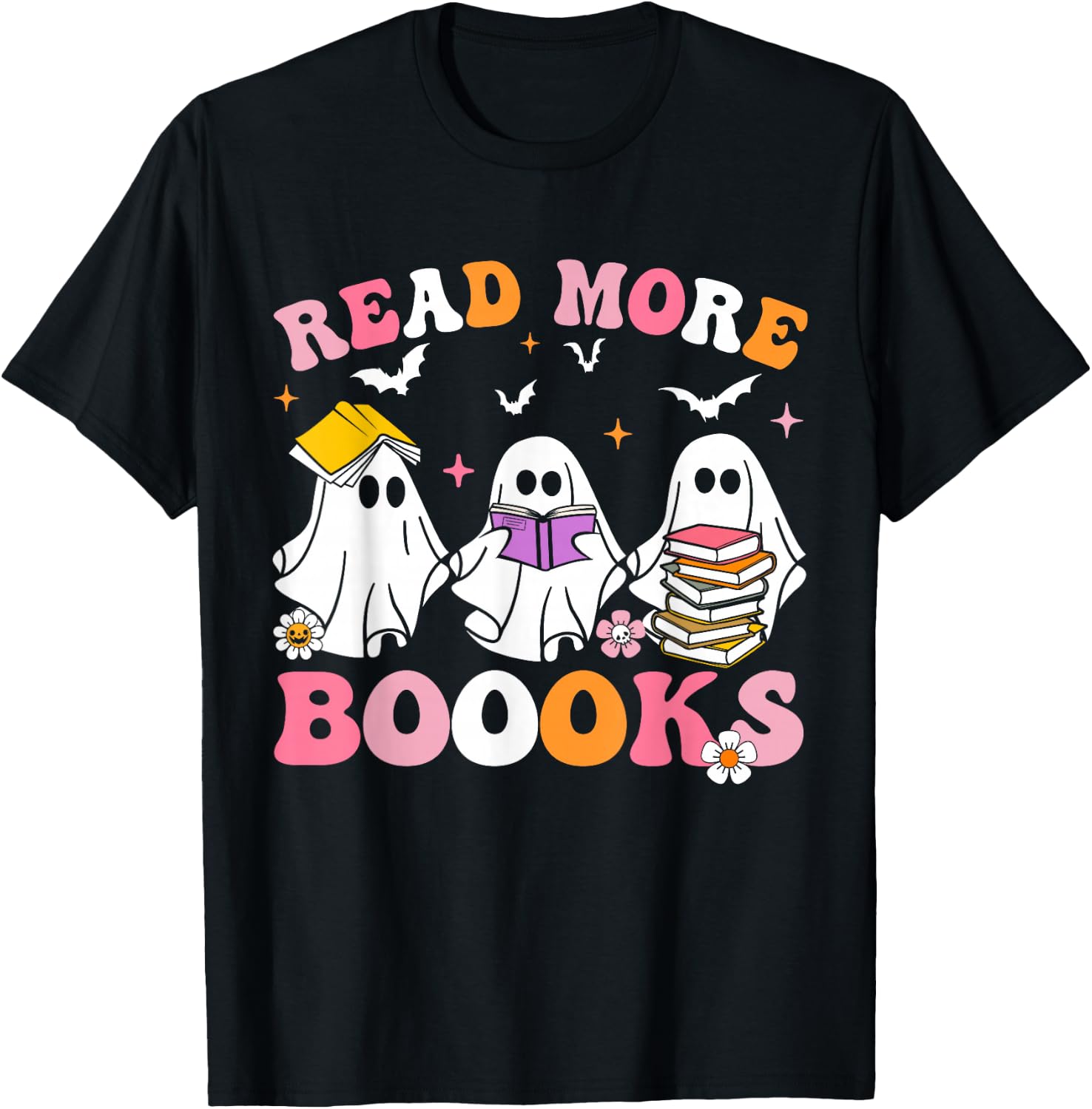 Groovy Cute Ghost Read More Books Funny Teacher Halloween T-Shirt - T-Shirt | Black