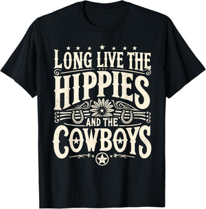 Long Live The Hippies And The Cowboys Country T-Shirt - T-Shirt | Black